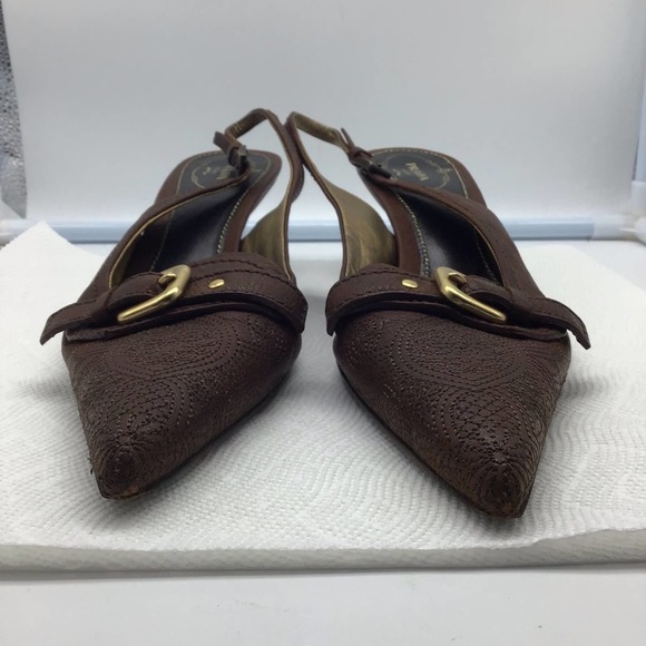 PRADA brown leather low heel strap pumps women’s size 39.5 - Picture 4 of 16